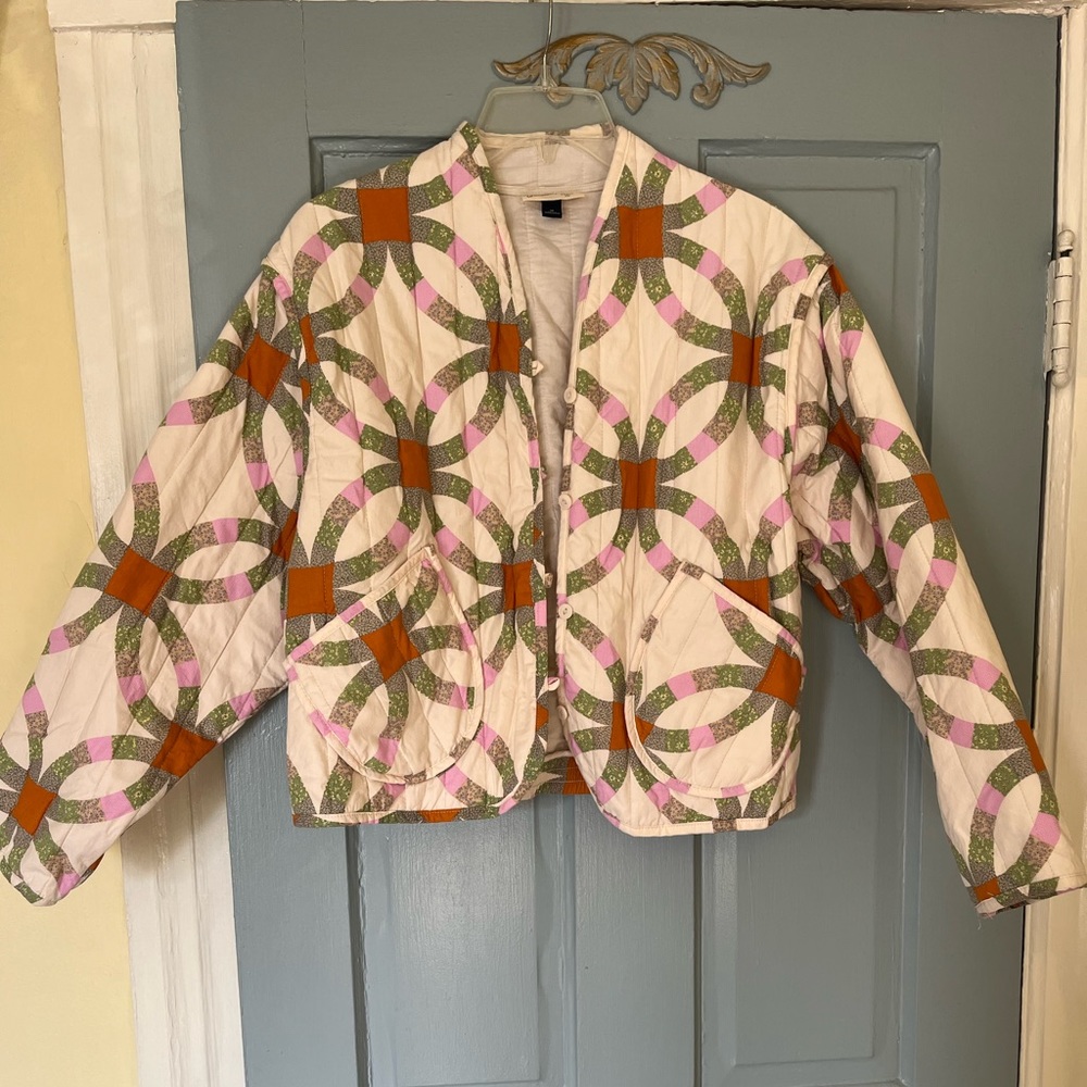 Universal Thread Quilted Button Up Jacket with Pockets and cinch waist